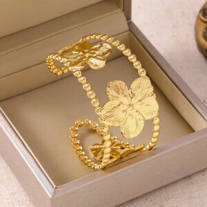 304 Stainless Steel Adjustable Bracelet/Hypoallergenic, KC Golden Plated Bangle